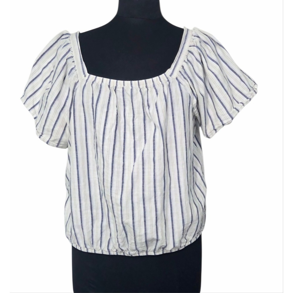 Falls Creek Blouse Top Striped Puff Sleeve Cropped Cottagecore Coquette Size L